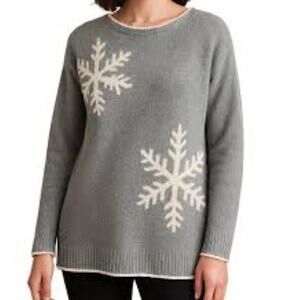 J. Jill Gray Soft Cozy Snowflake Crew Neck Sweater Size Small